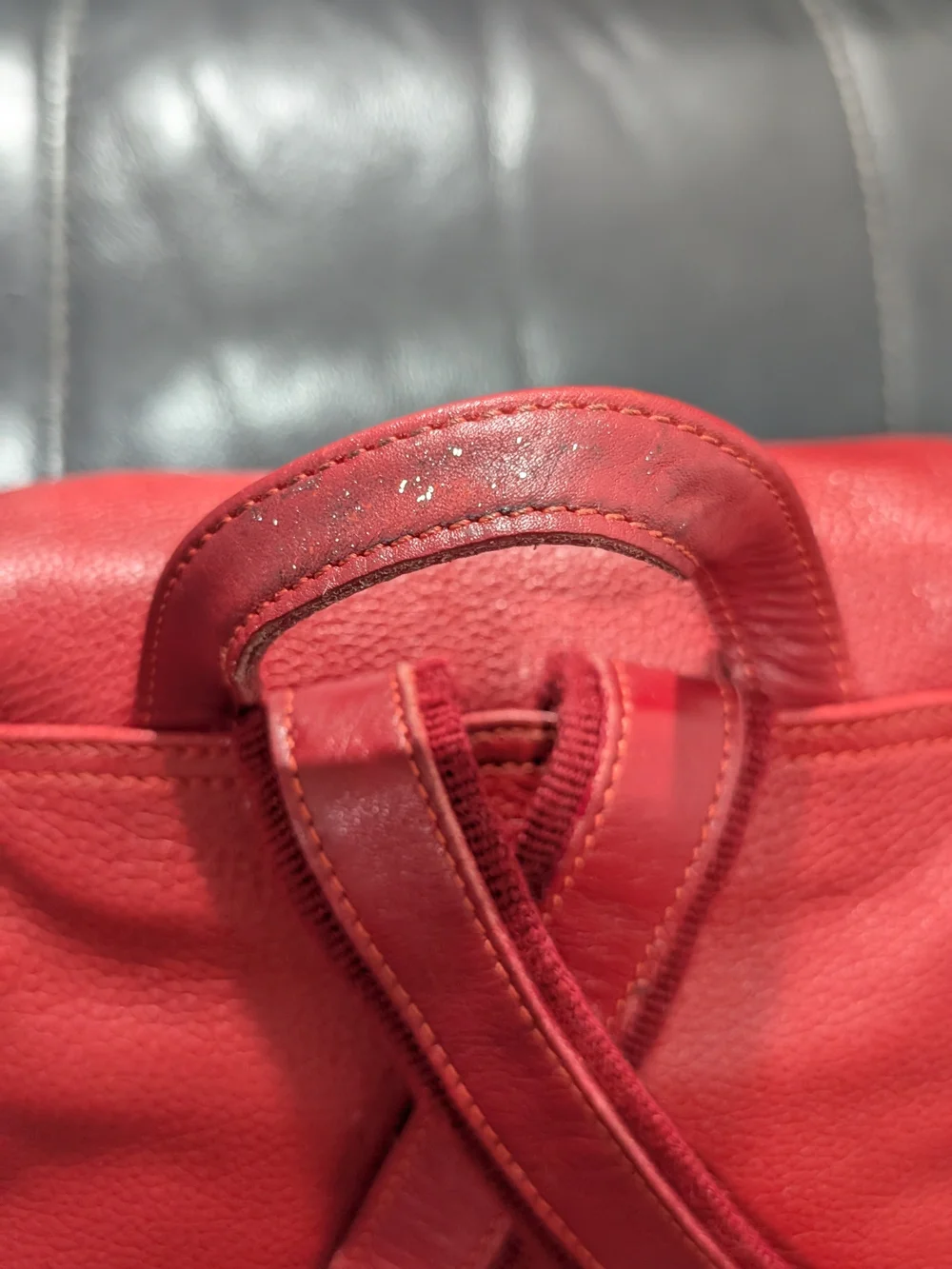Vintage Red Pebble Leather Longchamp Backpack